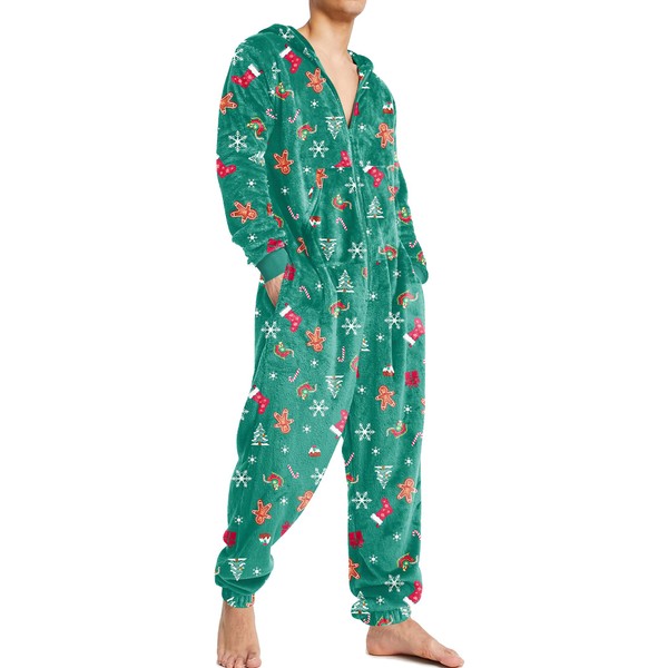 Ekouaer Mens One Piece Onesie Pajamas Hooded Christmas Pjs Zippered