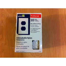 Leviton PJ8-WM 1-Gang Duplex Device Receptacle Wallplate, Midway Size, Thermoplastic Nylon, Device Mount, 10 Pack, White