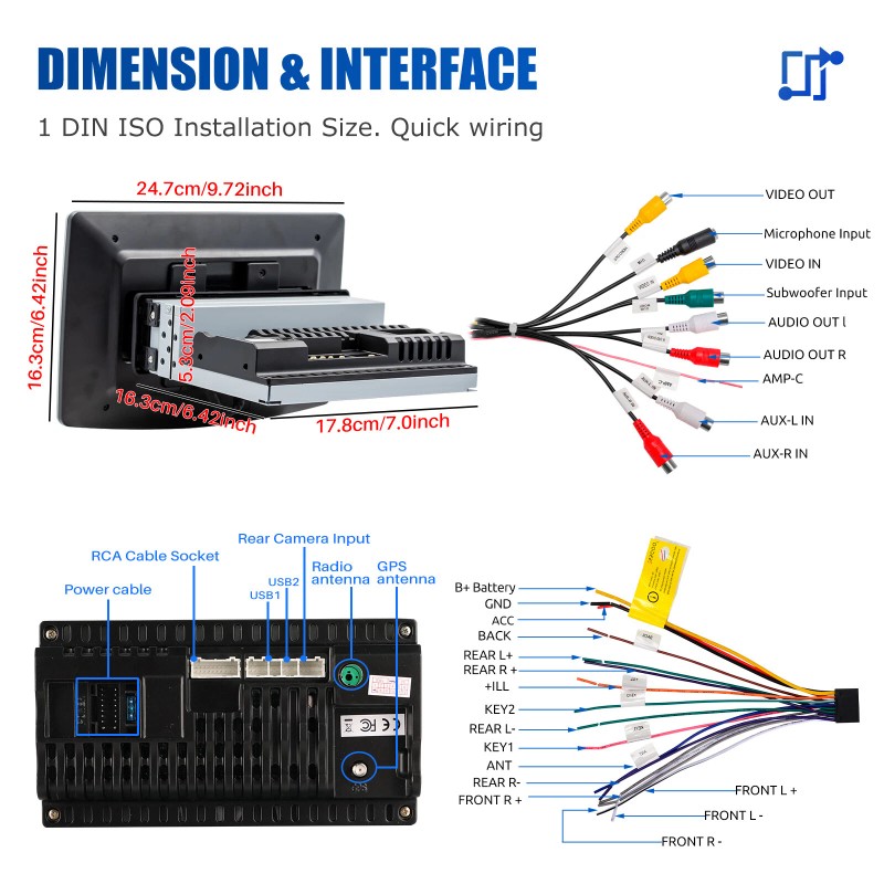 ESSGOO 1DIN 10" 360° Rotatable Car Stereo Touchscreen Screen Bluetooth