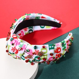 PHALIN Christmas Holiday Headband for Women Christmas Accessories Reindeer Snowflake Candy Cane Knotted Headband (HOHOHO)
