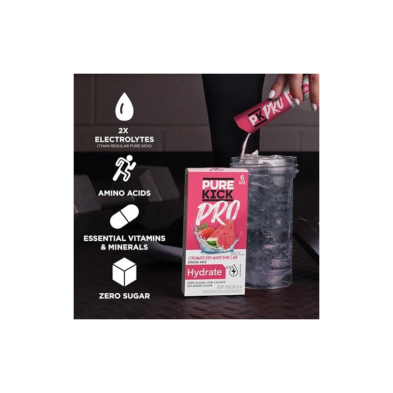 PURE KICK PRO Hydration Electrolyte Drink Mix, Strawberry Watermelon, Includes