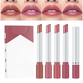 4PCS Plumping Lipstick Set,Plumping Lip Gloss Set,High Pigmented Velvety Nude Lipstick,Lipsticks for Women Long Lasting,Waterproof L/ip Stick Set,Effective Lipstick Set,Plu/mping Li/p Balm for Women