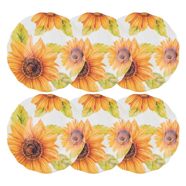 UPware Sunflower Melamine Salad Plate Set, Flower Shaped Plates for