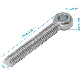 Augiimor 10pcs 304 Stainless Steel Eye Bolt M6 x 40mm Welded Closed Shoulder Swing Lifting Eye Bolt Machinery Shoulder Screw Rod Eye Screw Bolts