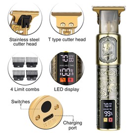 Cortapelos para hombre, cortapelos inalámbricos, cortapelos con hoja en T, kit profesional de corte de pelo y aseo recargables, kit de corte de afeitadora con visualización LCD (figura 03)