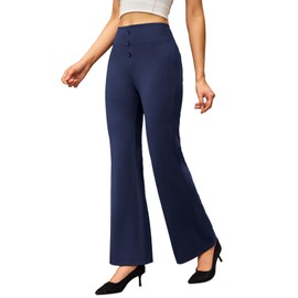 keriffe Womens Bootcut Dress Pants High Waist Stretchy Business Work Casual Trousers with Back Pockets Office Slacks Navy Blue