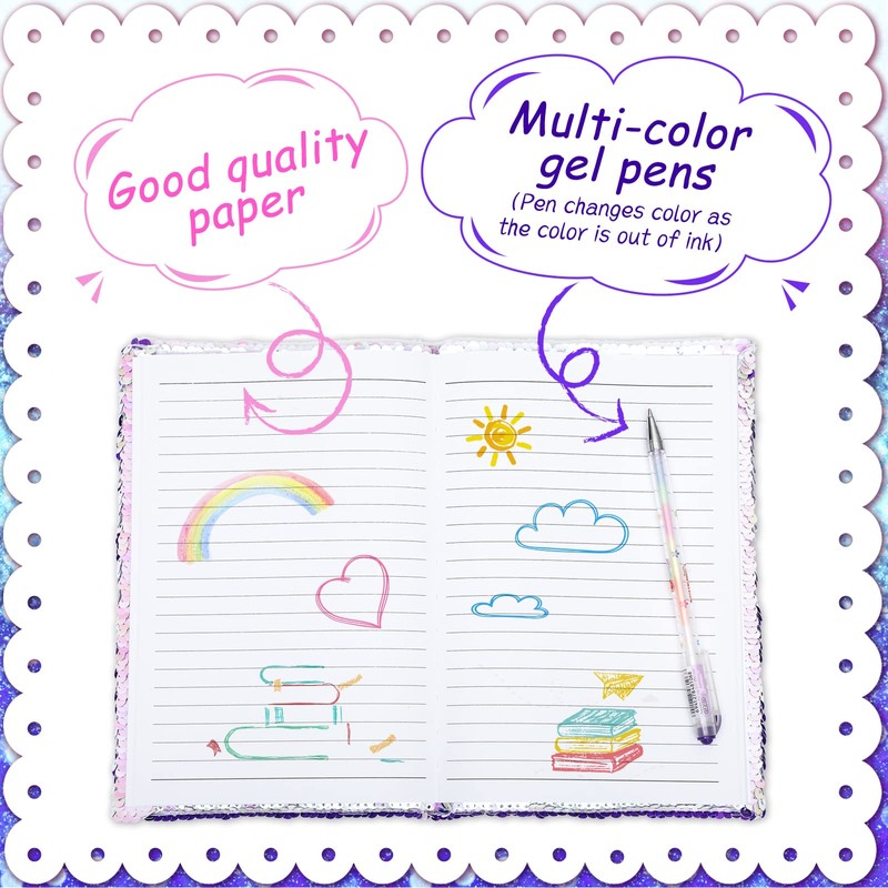 Outus Sequin Girls Journal Set with 4 Pieces Color Gel