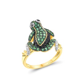 Santuzza 925 Sterling Silver Frog Gold Plated Ring Green Spinel Cute Summer Animal Ring for Women Girls (9)