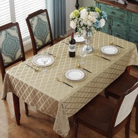 SASTYBALE Jacquard Tablecloth Damask Fabric Table Cloth, Water Resistant & Wrinkle Free Polyester Table Cover for Kitchen Dining Tabletop Use (Rectangle/Oblong, 60" x 120" (10-12 Seats), Gold)