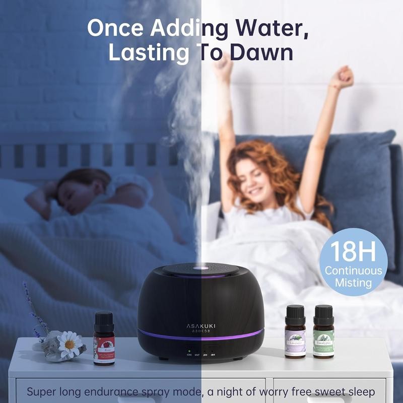 ASAKUKI 300ML Essential Oil Diffuser with Top 10 Oil Set