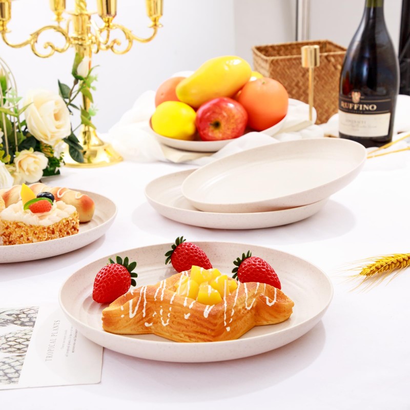 LIYH 20pcs Wheat Straw Plates 9Inch, Beige Reusable Plastic Plates,