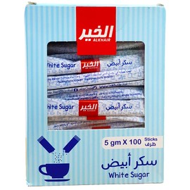 Alkhair Pure White Sugar Cane, Raw Sugar Packets, NON-GMO, 100 Sticks, 500g Box