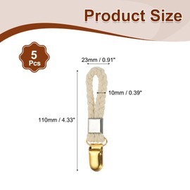PATIKIL 5 Pcs Hanging Tea Towel Clips, 0.9" Width Braided Cotton Loop Towel Clip with Gold Metal Clamp for Kitchen Bathroom RVs Camping Hanging Organize Tool, Beige