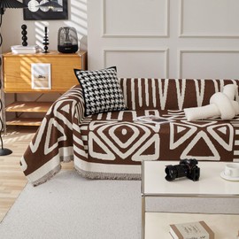 HANDONTIME Chocolate Boho Couch Cover Reversible Sofa Covers for 3 Cushion Couch Washable Sofa Cover for Dogs Boho Couches Covers Chenille Couch Protector Couch Covers for Sofa, 71" X118"