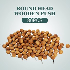 Wooden Push Pins Thumb Tacks Push Pins for Cork Board Round Head Map with Steel Needle Point Boho Office Supplies(Brown,80 Pieces)