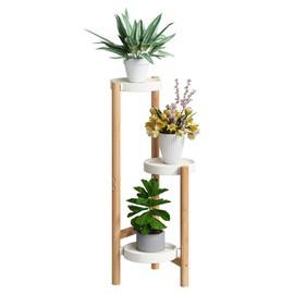 BMOSU Plant Stand Bamboo 3 Potted Holder Shelf Plant Rack For Indoor Outdoor Plants Corner Plant Shelf Flower Stands Plant Shelf Potted Plant Display Rack For Living Room Balcony Bedroom (White)