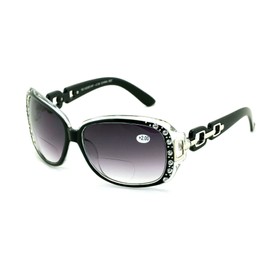 V.W.E. Oversized Rhinestones Women Bifocal Reading Sunglasses Reader Glasses Vintage Outdoor (Black, 1.75)