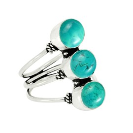 925 Silver Plated 8.65Cts Natural Turquoise Ring Size 6.5 For Women, Green Stone December Birthstone Ring Jewelry Gift For Women Mom Wife