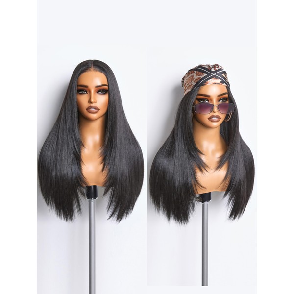GORGIUS Black Straight Lace Front Wigs Pre Cut Glueless Layered