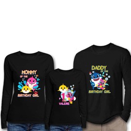 BB Shark Birthday Girl & Family Shirts - Long Sleeve Black