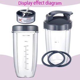 Roczential 7 Blender Cup and Blade Replacement Kit, 32 oz Large Cup with 1 Lid and 1 Lid Ring, and Extraction Blade with 2 Rubber Gaskets, Compatible with NutriBullet 600w/900w Blender