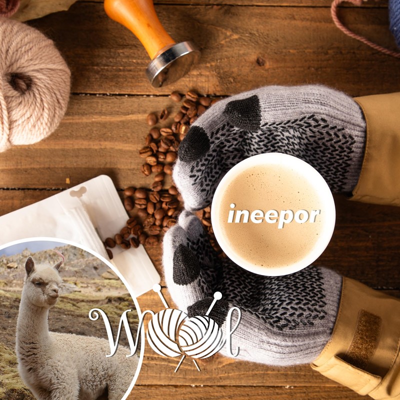 ineepor Alpaca Gloves Men Women Double Layer Touchscreen Thermal Warm