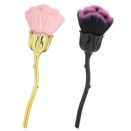 Guduling 2PCS Dust Brush for Nails, Nail Duster Brush,Fluffy Dust Brushes for Nails,Ultra Soft Nylon Nail Powder Brushes with Rose Shape Long Handle for Cleaning Makeup, Black & Pink