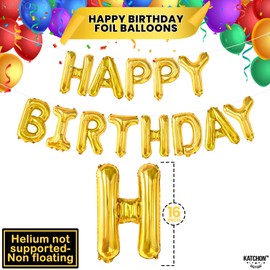 KatchOn, Gold Happy Birthday Balloon Banner -16 Inch | Gold Birthday Balloons | Golden Birthday Decorations | Happy Bday Foil Balloons | Happy Birthday Balloon letters for Men, Women, Girl and Boys