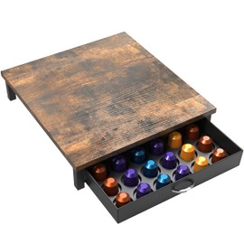 DecoBrothers Wooden Coffee Pod Drawer Compatible with 42 Nespresso Original Line Capsules, Rustic Brown