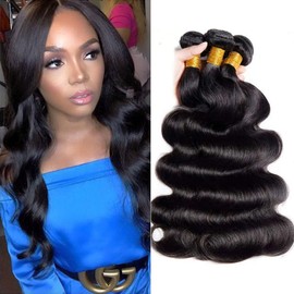 Huarisi Human Hair Body Wave Bundles 12 14 16 Inch Brazilian Body Wave Hair 3 Bundles 10A Short Wavy Hair Weaves Weft Natural Colour Real Hair for Full Head