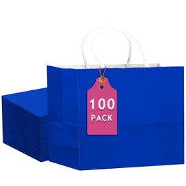 qiqee 100PCS Large Gift Bag with Handles Bulk 13"x4.5"x10" Gift Bags Diamond Blue Multiple Uses (32x11x25cm,Wide Large)