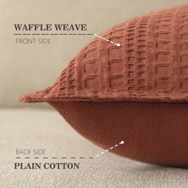 Foindtower Set of 2 Decorative Cotton Waffle Weave Throw Pillow Cover Euro Shams Cushion Covers Accent European Pillowcase For Bed Couch Sofa Bedroom Living Room Home Decor 22×22 Inch Fall Rust Orange