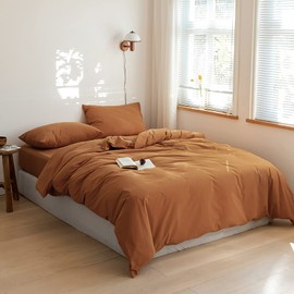 Luxlovery Pumpkin Color Comforter Set Queen Rust Comforter Bedding Set Full Burnt Orange Caramel Soft Blanket Quilts Pumpkin Brown Terracotta Comforter with 2 Pillowcases