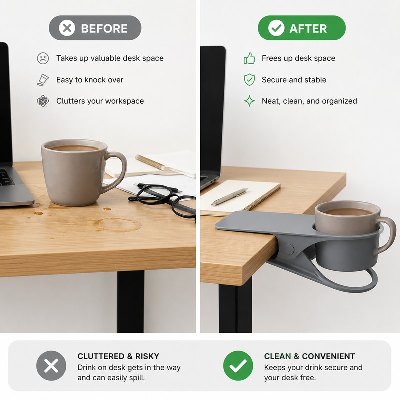 Desk Side Cup Holder Clip for Workspace Organization – ABS