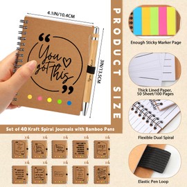 Resurhang 40 Set Employee Appreciation Gift Inspirational Kraft Notebook Bulk with Sticky Notepad Motivational Bamboo Ballpoint Pen Camp Stationery Team Christmas Gift for Coworkers Student Teacher