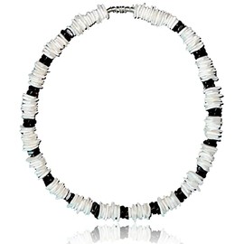 Native Treasure 17" Men Women White Rose Clam Chips Ark Shells and Polished Dark Ark Shell Accents, Summer Beach Surfer Necklace From the Philippines