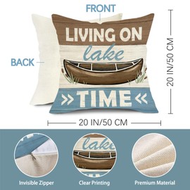Fjfz Life is Better at The Lake Decorative Throw Pillow Covers 20 x 20 Set of 4, Boat Paddle Lakehouse Porch Outdoor Home Decor, Spring Summer Stripes Farmhouse Rustic Couch Cushion Case