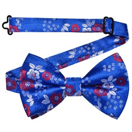GUSLESON Royal Blue Bow Tie for Men Pre-Tied Silk Red Floral Bowties for Wedding Party (0491-40)