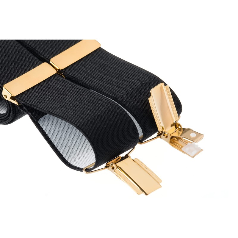 MANDITTIONS XL Black Trouser Braces with 4 Gold Clips 35mm