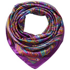 corciova 35 x 35 Satin Square Silk Hair Scarf Wrap Headscarf Purple Paisley Curly Headband Sleeping at Night Fashion Bandana