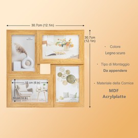 Tutee Picture Frame, 10 x 15.4 Pieces, Collage Photo Frame for Multiple Photos, Multiple Photo Frame, Collage, Photo Frame (Dark Wood)