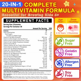 Veyttisy Sugar Free Kids Multivitamin Gummies - Kids Vitamins with Iron, Probiotics & Omega-3 for Healthy Growth - Plus Elderberry, Vitamin C, D3 & Zinc for Immunity - Ages 4-12, Natural Peach Flavor