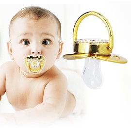 Premium Gold Letter Infant Pacifier - Portable & Stylish Silicone Alloy Pacifier for Home and Travel Use - with Clip (R)