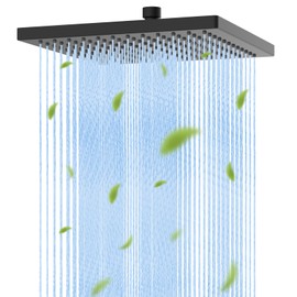 Hibbent Thickness Metal Rain Shower Head, 10 Inch High Pressure Rainfall Shower Head, Square Bathroom Waterfall Shower Heads, High Flow Fixed Showerheads with Adjustable Brass Ball Joint, Matte Black