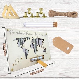 Mincloss Geldgeschenk Hochzeit Weltkarte Aus Holz, Personalisierte Hochzeitsgeschenke für Brautpaar Geld, Romantische Hochzeits-Geldgeschenk Weltkarte Urlaub Geschenk
