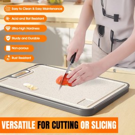 Double Sided Cutting Board Stainless Steel & Wheat Fiber Chopping Board for Kitchen | Knife Friendly, Non Slip, Reversible with Juice Groove | Durable & Easy to Clean