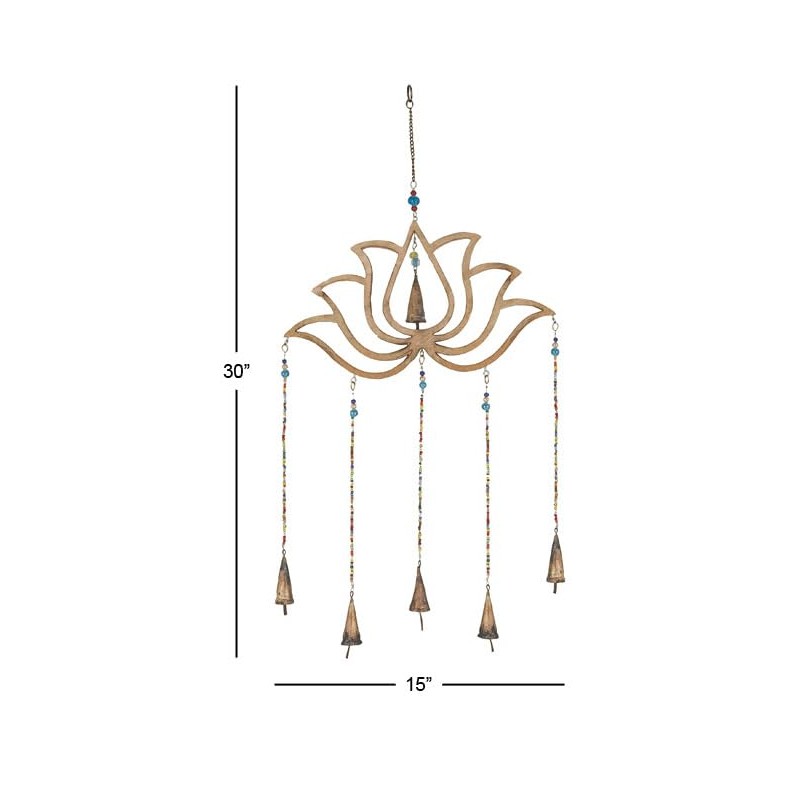 Deco 79 Eclectic Mango Wood Lotus Windchime with Bells, 15"L