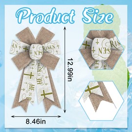 ABTOLS 2PCS He is Risen Wreath Bows, Christian Jesus Bows for Wreath Religious Cross Wreath Bows Brown Spring Decorative Bows for Front Door Christian Burlap Tree Bows for Indoor Outdoor Decor