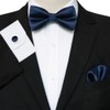 RBOCOTT Navy Blue Bow Tie Silk Bowtie and Pocket Square