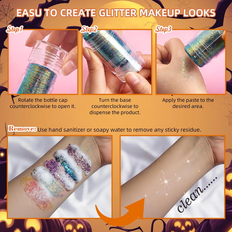 Halloween Glitter Stick Duo, Orange Pink and Purple Gold
